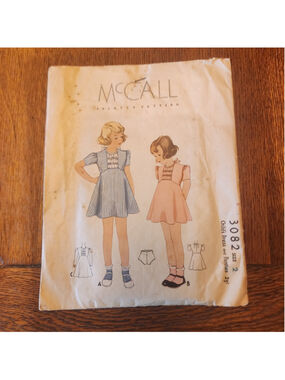 Vintage McCall Girls Dress and Panties Sewing Pattern Size 2 #3082, 1939. Cut